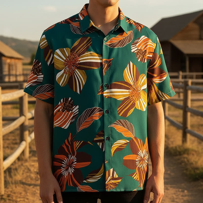 Chemise hawaïenne turquoise à imprimé floral botanique pour homme - image 0