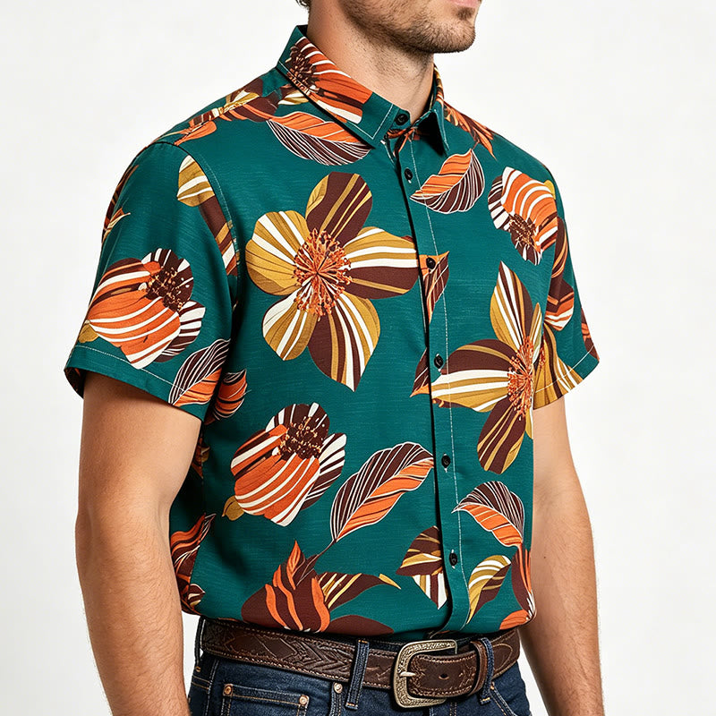 Chemise hawaïenne turquoise à imprimé floral botanique pour homme - image 2