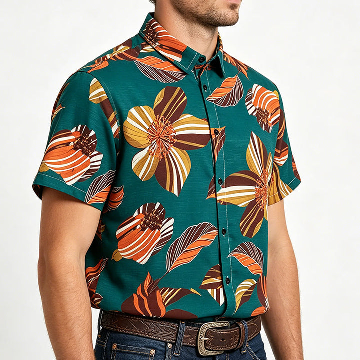 Chemise hawaïenne turquoise à imprimé floral botanique pour homme - image 2