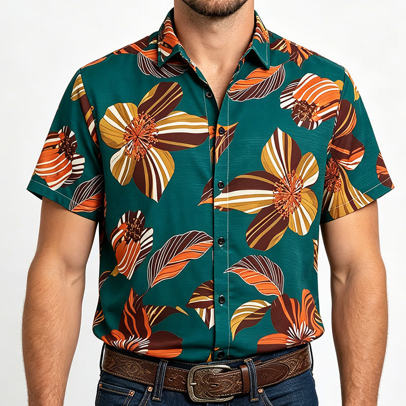 Chemise hawaïenne turquoise à imprimé floral botanique pour homme - Sarcelle - 5XL - image 1