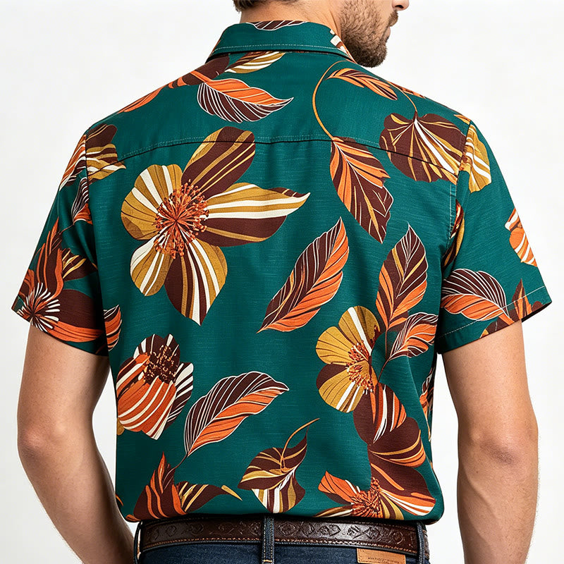 Chemise hawaïenne turquoise à imprimé floral botanique pour homme - image 3
