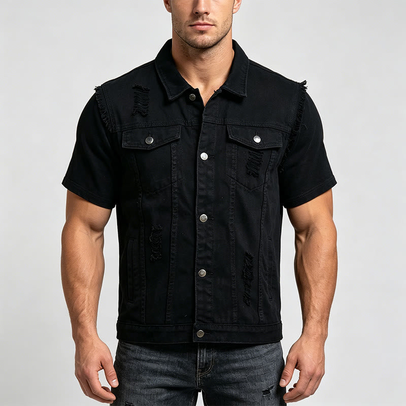 Gilet en jean déchiré sans manches pour homme - image 1