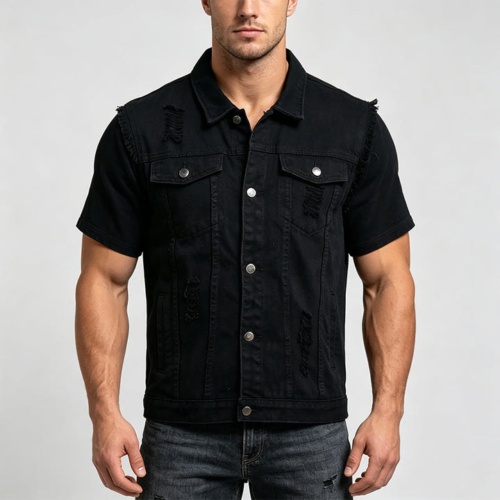 Gilet en jean déchiré sans manches pour homme - image 1