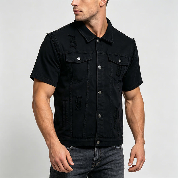 Gilet en jean déchiré sans manches pour homme - image 2