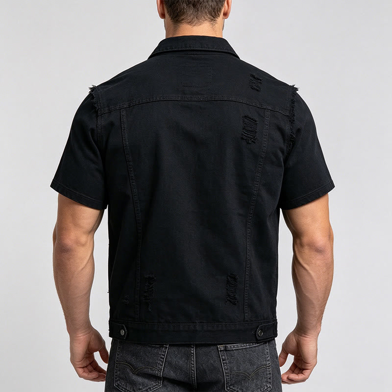 Gilet en jean déchiré sans manches pour homme - image 3