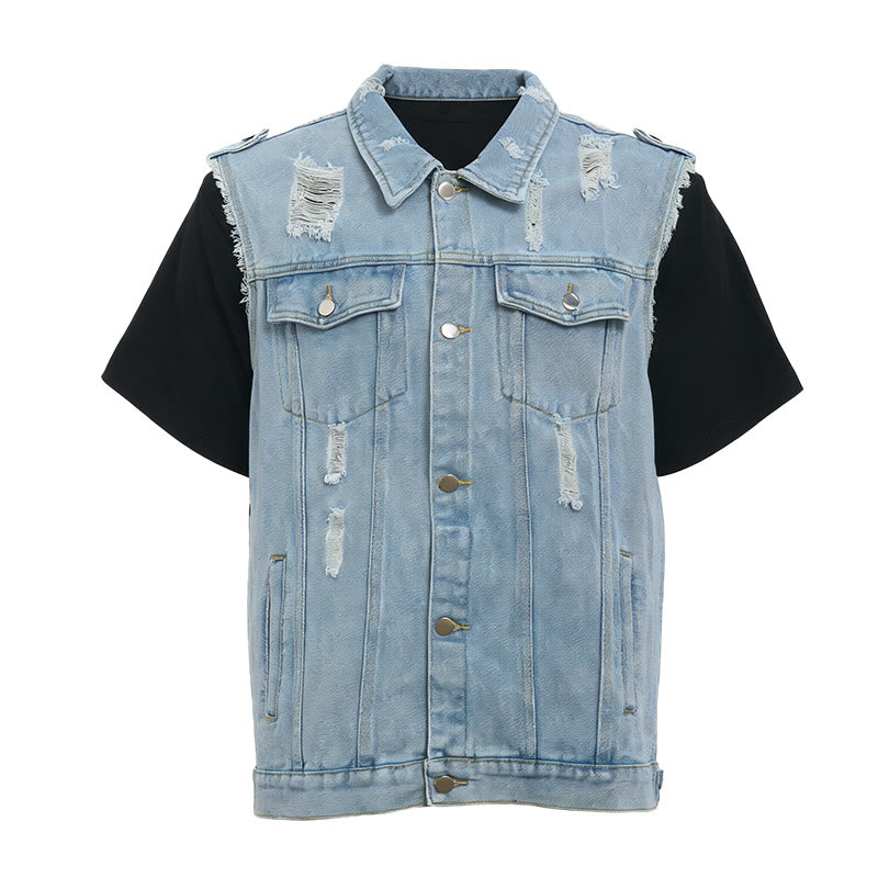 Gilet en jean déchiré sans manches pour homme - image 7