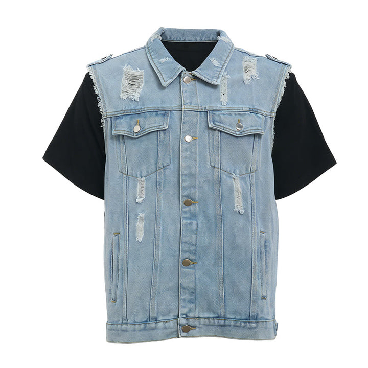 Gilet en jean déchiré sans manches pour homme - image 7