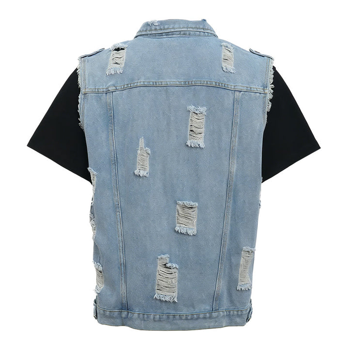 Gilet en jean déchiré sans manches pour homme - image 8