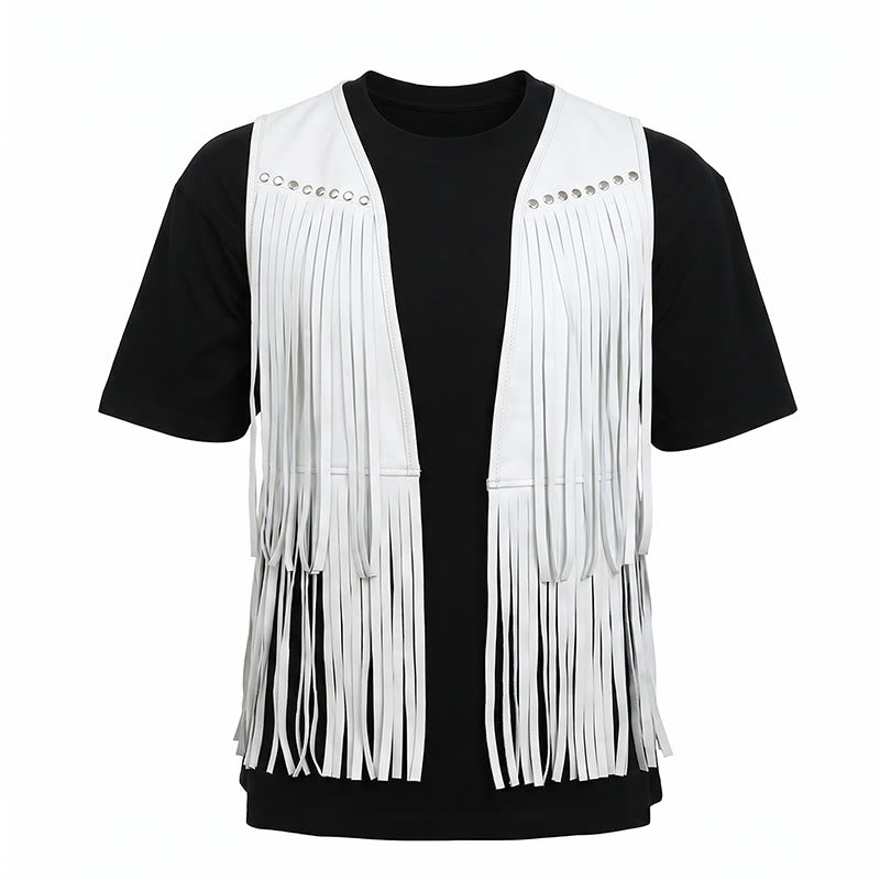 Gilet homme hippie à franges en faux daim clouté - image 10