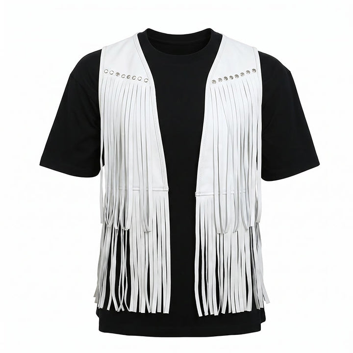Gilet homme hippie à franges en faux daim clouté - image 10