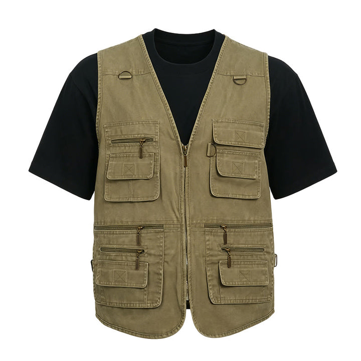 Gilet d'extérieur pour homme en toile lavée avec plusieurs poches zippées - image 7