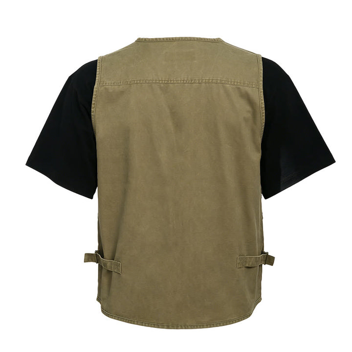 Gilet d'extérieur pour homme en toile lavée avec plusieurs poches zippées - image 8