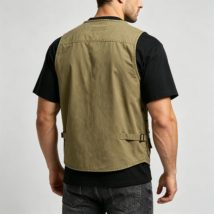 Gilet d'extérieur pour homme en toile lavée avec plusieurs poches zippées - image 3