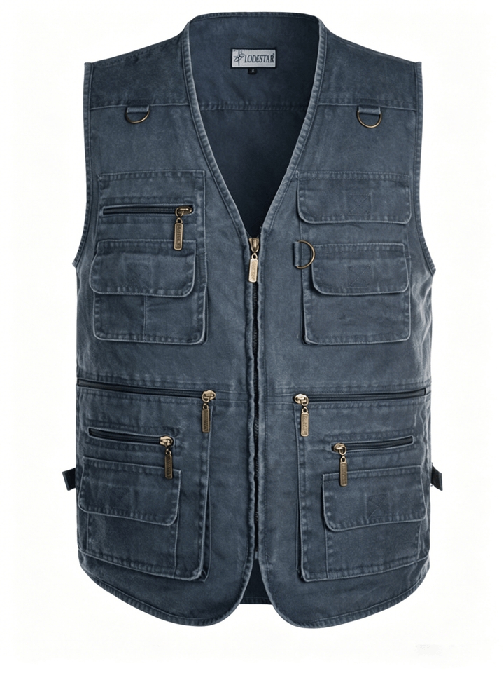 Gilet d'extérieur pour homme en toile lavée avec plusieurs poches zippées - image 11