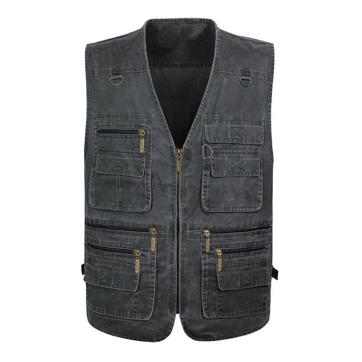 Gilet d'extérieur pour homme en toile lavée avec plusieurs poches zippées - image 10