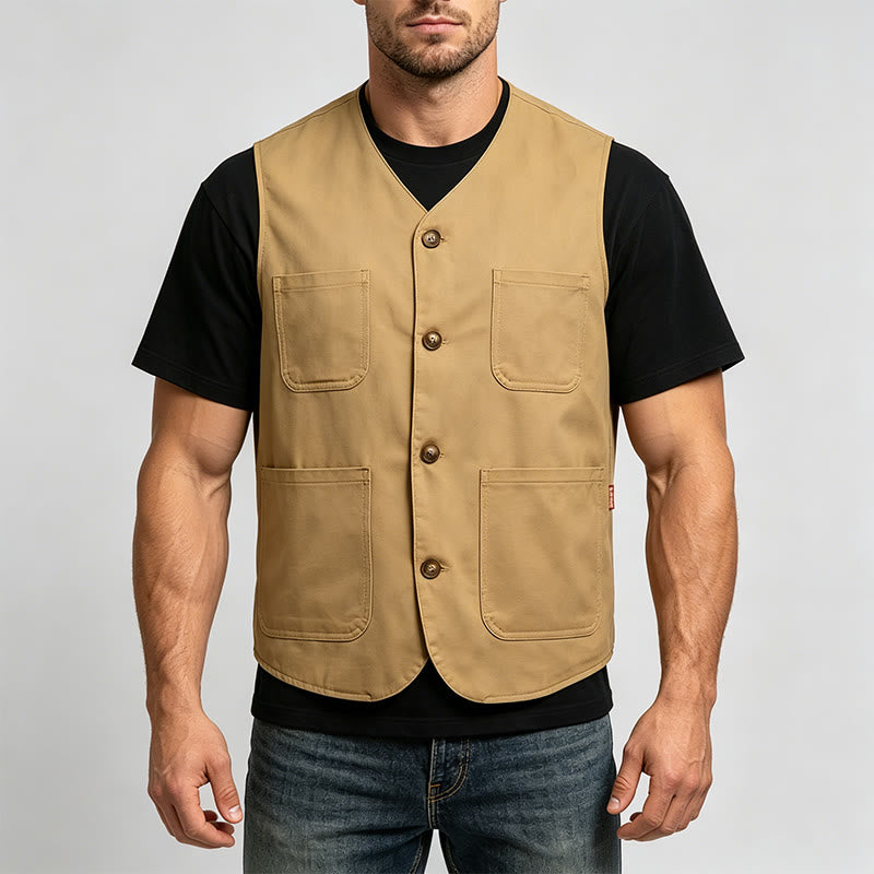 Gilet de travail léger à boutons pour homme, idéal pour l'extérieur - image 1