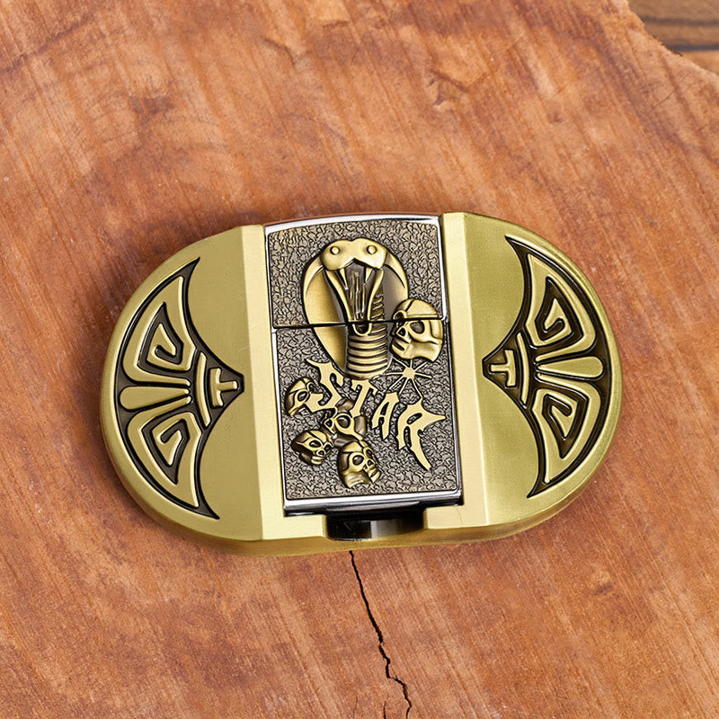 Ceinture en cuir pour homme, motif crâne de cobra gothique à monter soi-même, avec briquet dissimulé - image 8