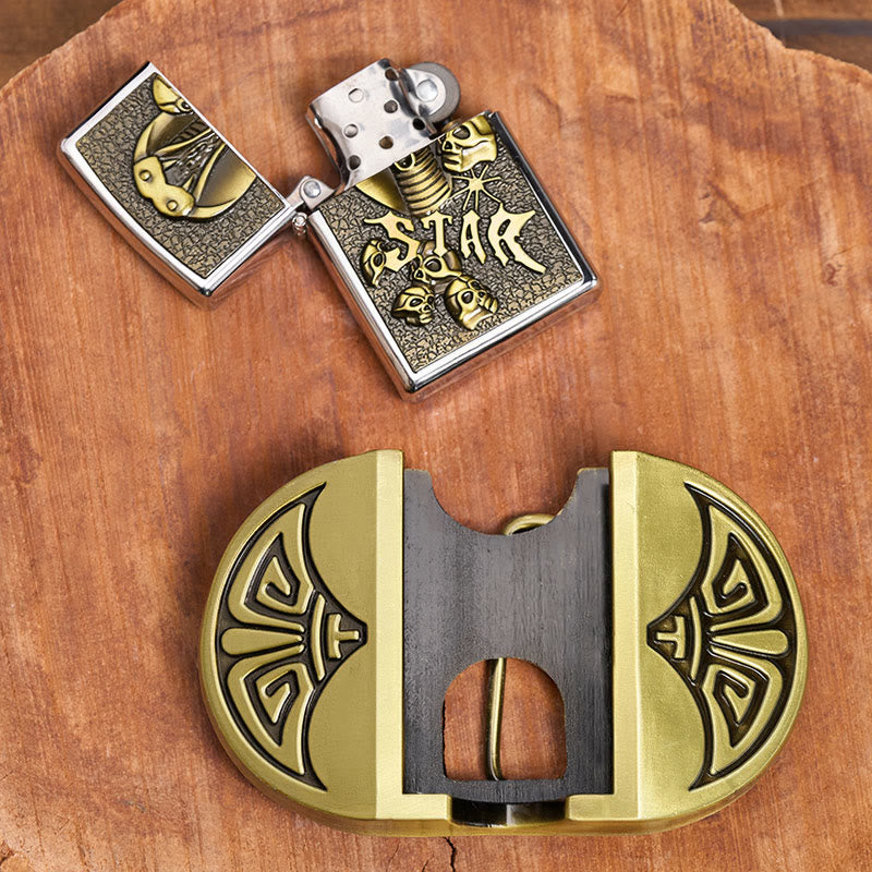 Ceinture en cuir pour homme, motif crâne de cobra gothique à monter soi-même, avec briquet dissimulé - image 1