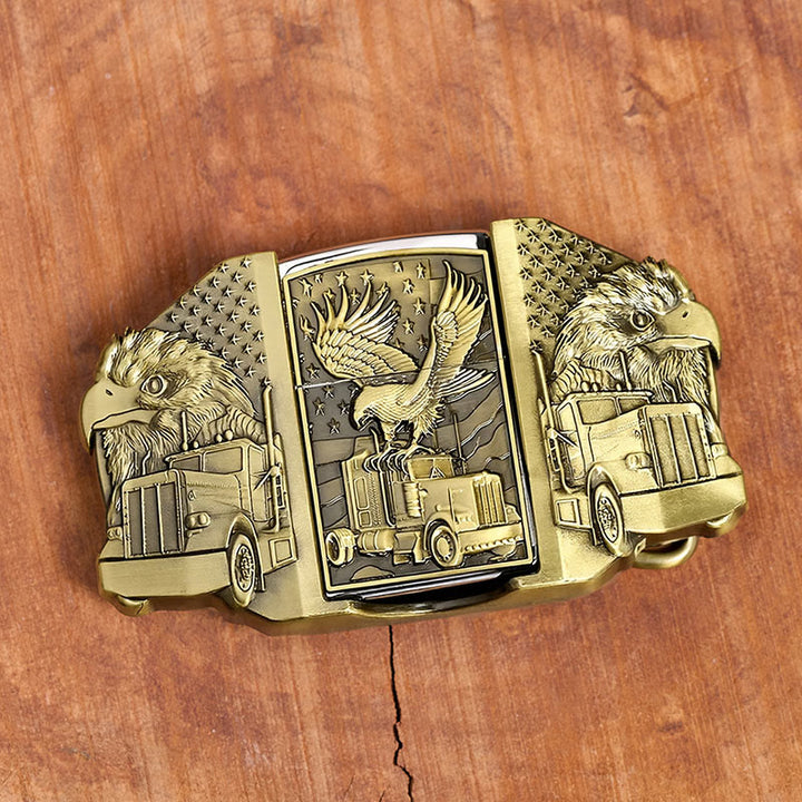 Ceinture en cuir pour homme, motif aigle américain et camion, avec briquet dissimulé (à monter soi-même) - image 8