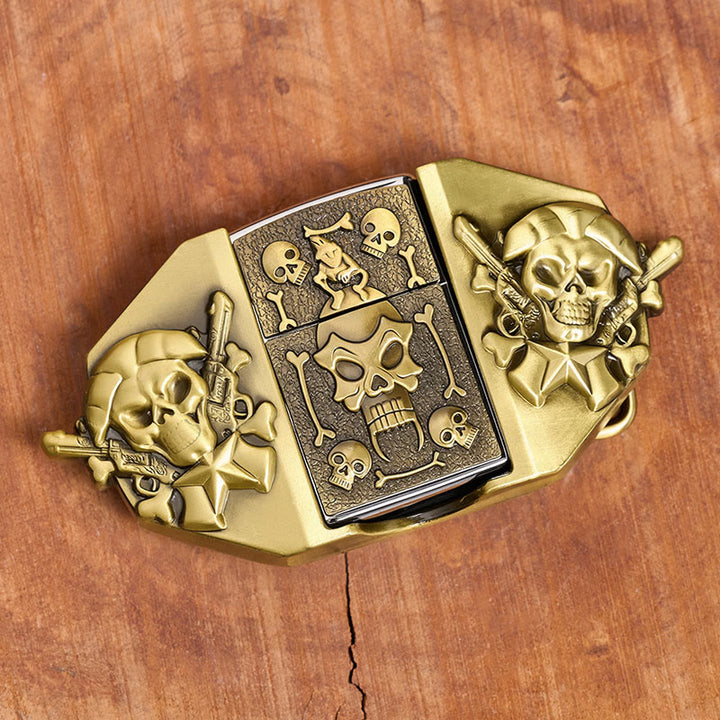 Ceinture en cuir pour homme, à monter soi-même, avec fusils croisés, crâne et briquet dissimulé - image 8
