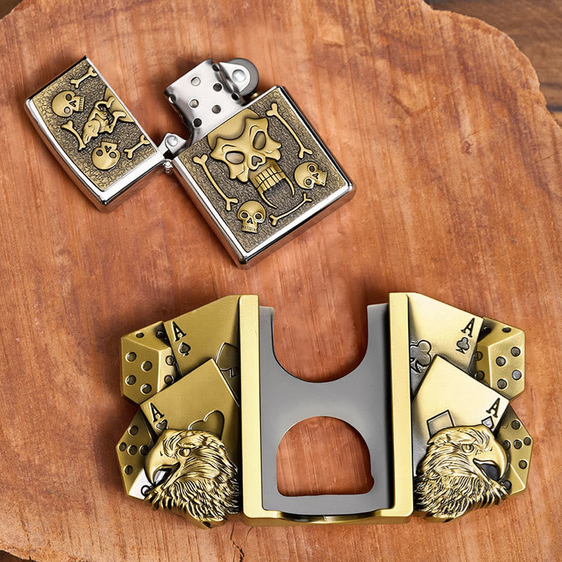 Ceinture en cuir pour homme, motif crâne et aigle, à personnaliser soi-même, avec briquet dissimulé - image 1