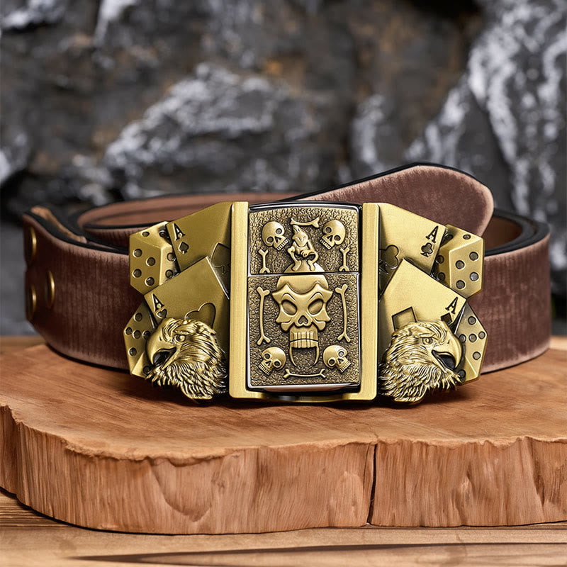 Ceinture en cuir pour homme, motif crâne et aigle, à personnaliser soi-même, avec briquet dissimulé - Bronze - Ceinture marron vieillie - 42 - image 5