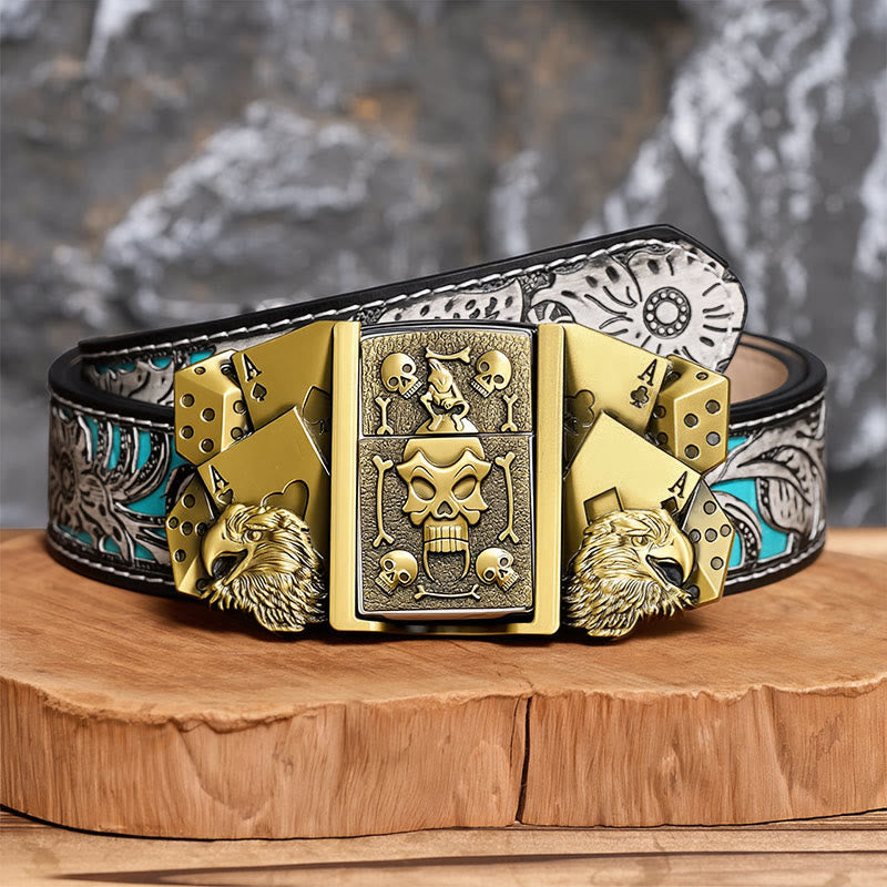 Ceinture en cuir pour homme, motif crâne et aigle, à personnaliser soi-même, avec briquet dissimulé - Bronze - Ceinture à fleurs grises - 42 - image 7