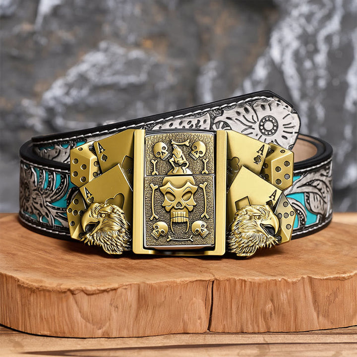 Ceinture en cuir pour homme, motif crâne et aigle, à personnaliser soi-même, avec briquet dissimulé - Bronze - Ceinture à fleurs grises - 42 - image 7