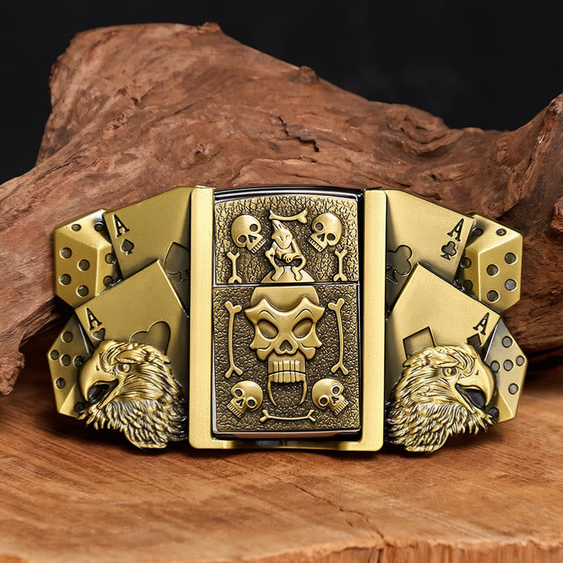 Ceinture en cuir pour homme, motif crâne et aigle, à personnaliser soi-même, avec briquet dissimulé - Bronze - Sans ceinture - Ceinture non incluse - image 0