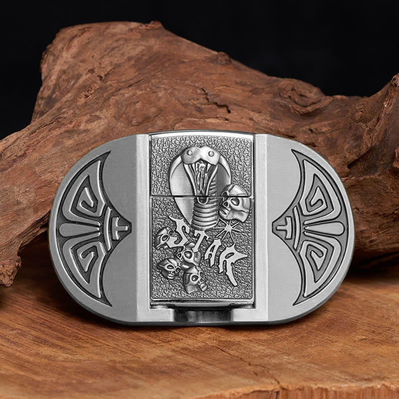Ceinture en cuir pour homme, motif crâne de cobra gothique à monter soi-même, avec briquet dissimulé - Argent - Sans ceinture - Ceinture non incluse - image 9