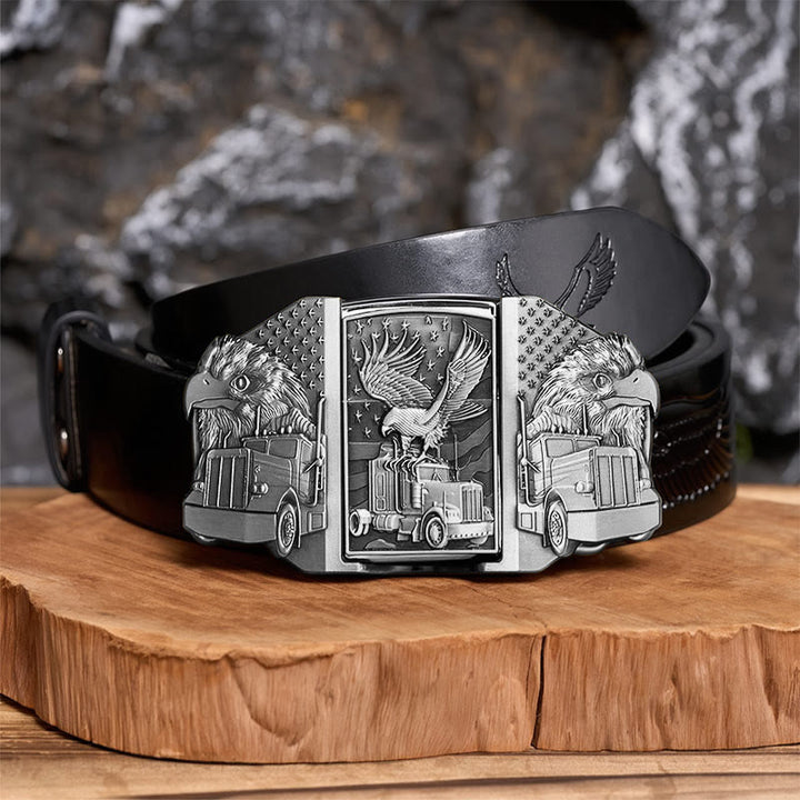 Ceinture en cuir pour homme, motif aigle américain et camion, avec briquet dissimulé (à monter soi-même) - Argent - Ceinture noire à motif aigle en relief - 42 - image 10