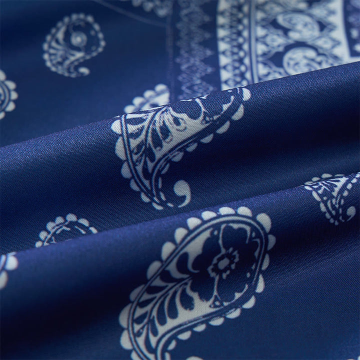 Chemise à manches courtes pour homme, style classique, bleu marine, imprimé patchwork cachemire - image 6