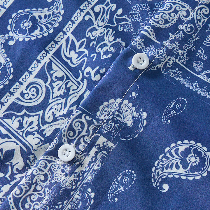 Chemise à manches courtes pour homme, style classique, bleu marine, imprimé patchwork cachemire - image 5