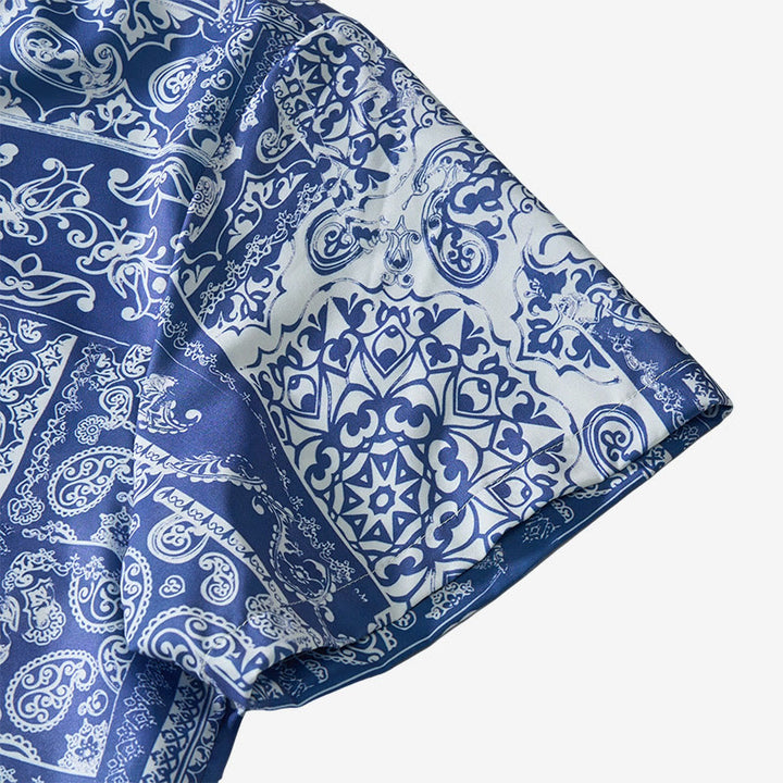 Chemise à manches courtes pour homme, style classique, bleu marine, imprimé patchwork cachemire - image 8