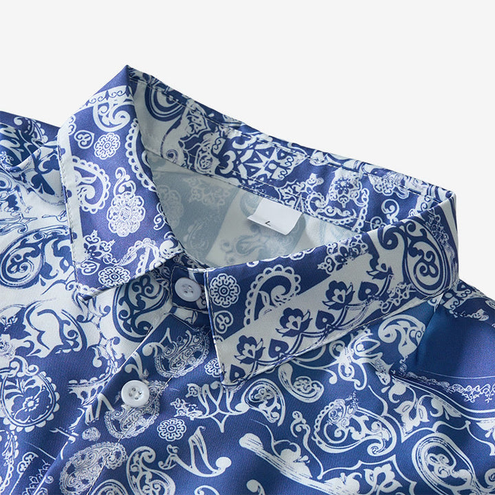 Chemise à manches courtes pour homme, style classique, bleu marine, imprimé patchwork cachemire - image 4