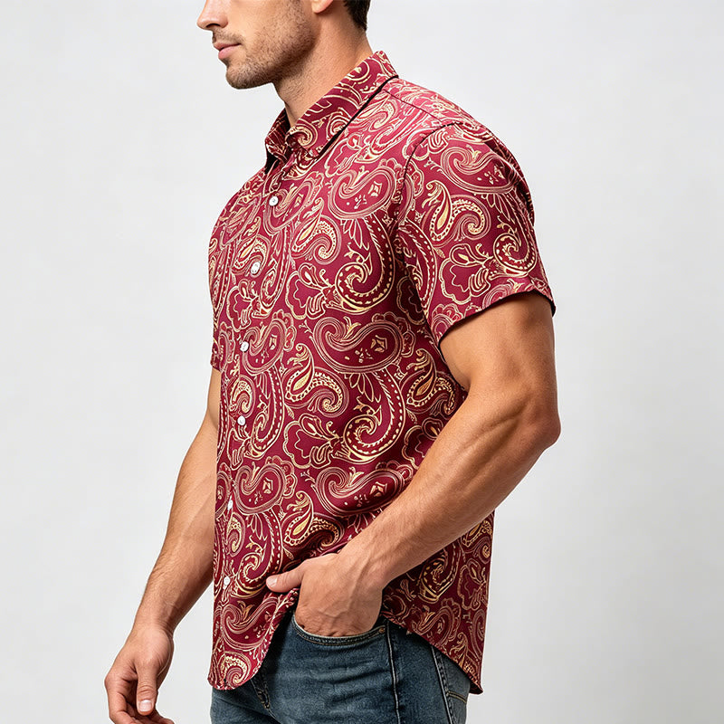 Chemise habillée pour homme, brillante et luxueuse, à motif cachemire vintage - image 2