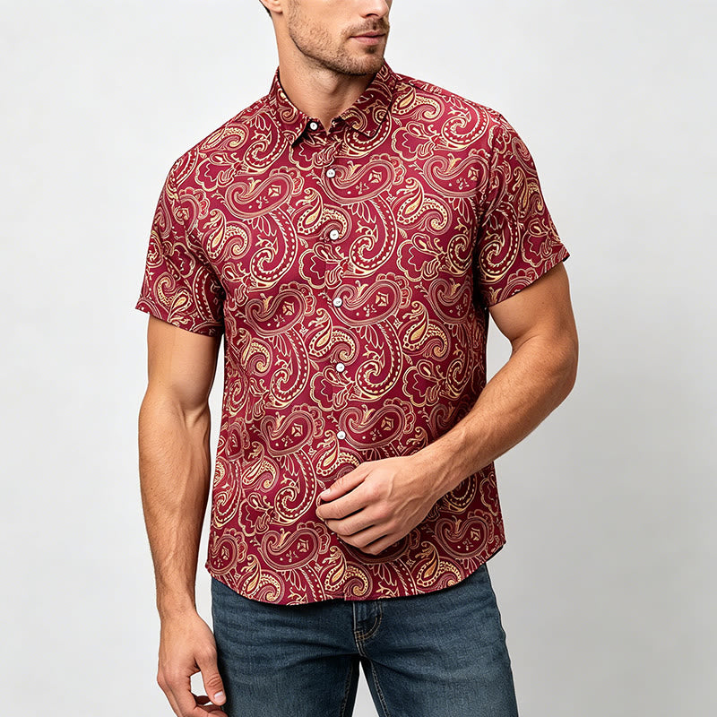 Chemise habillée pour homme, brillante et luxueuse, à motif cachemire vintage - image 1