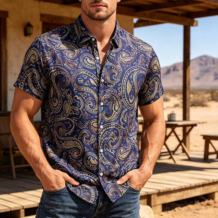 Chemise habillée pour homme, brillante et luxueuse, à motif cachemire vintage - Marine - 3XL - image 4