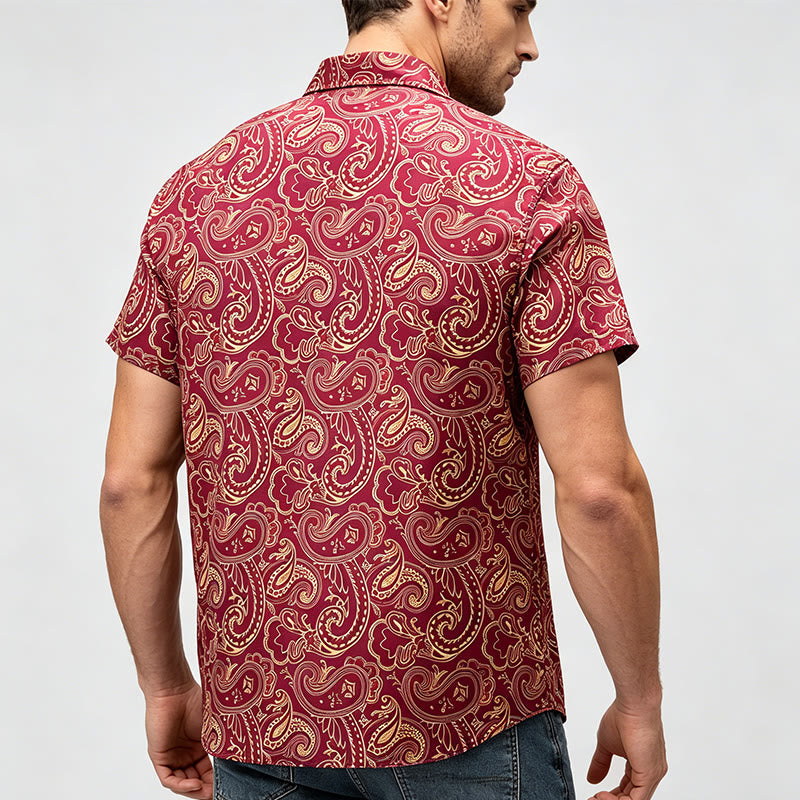 Chemise habillée pour homme, brillante et luxueuse, à motif cachemire vintage - image 3