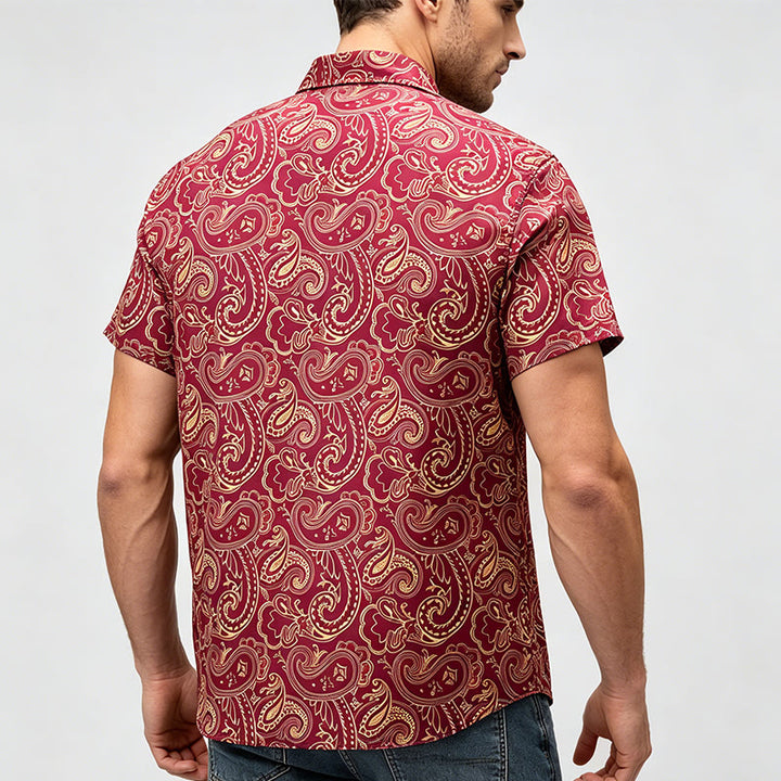 Chemise habillée pour homme, brillante et luxueuse, à motif cachemire vintage - image 3