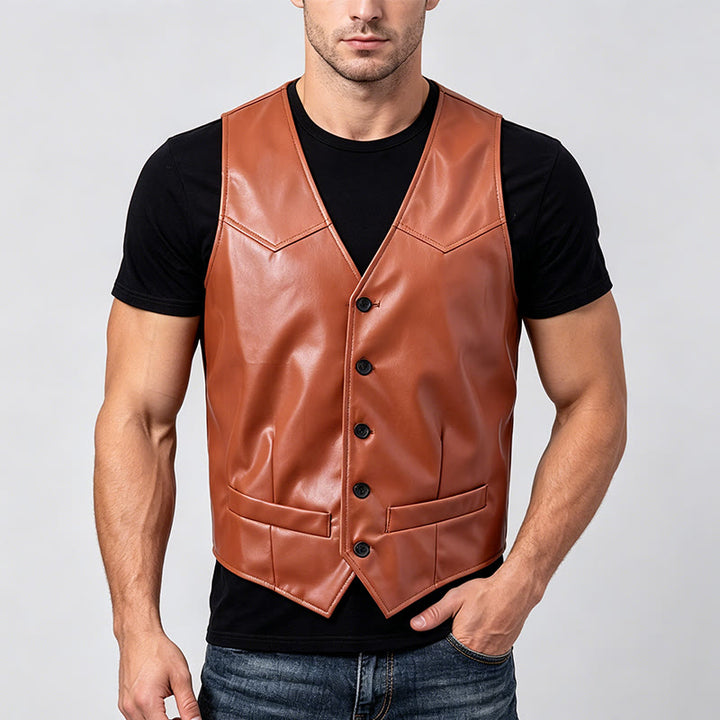 Gilet de costume en cuir pour homme, style western intemporel - image 3