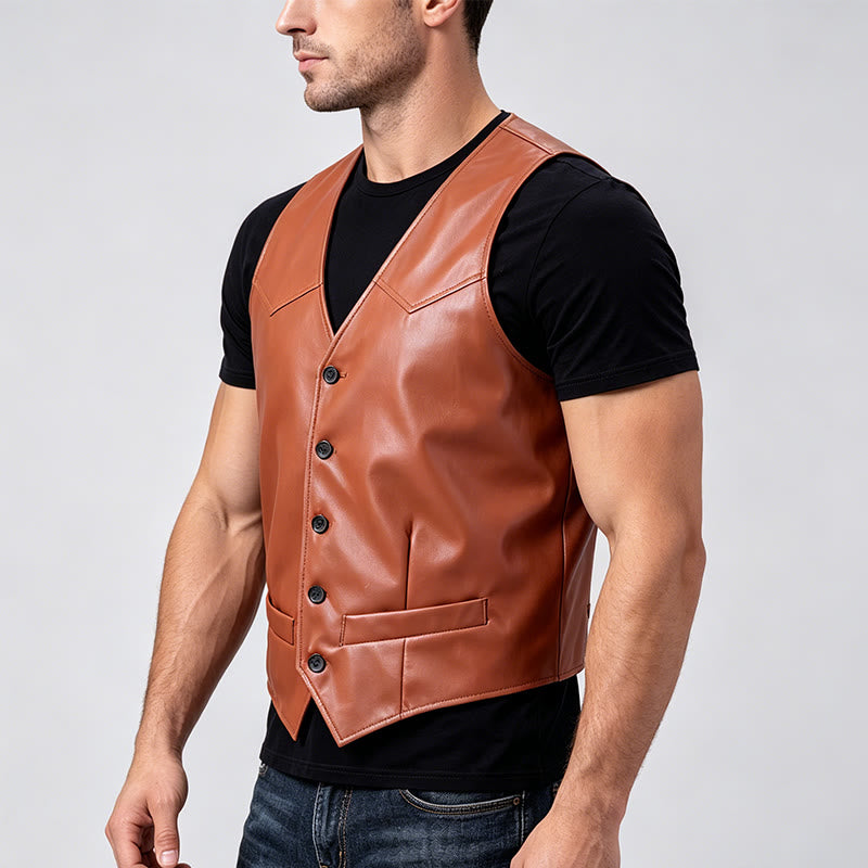 Gilet de costume en cuir pour homme, style western intemporel - image 1