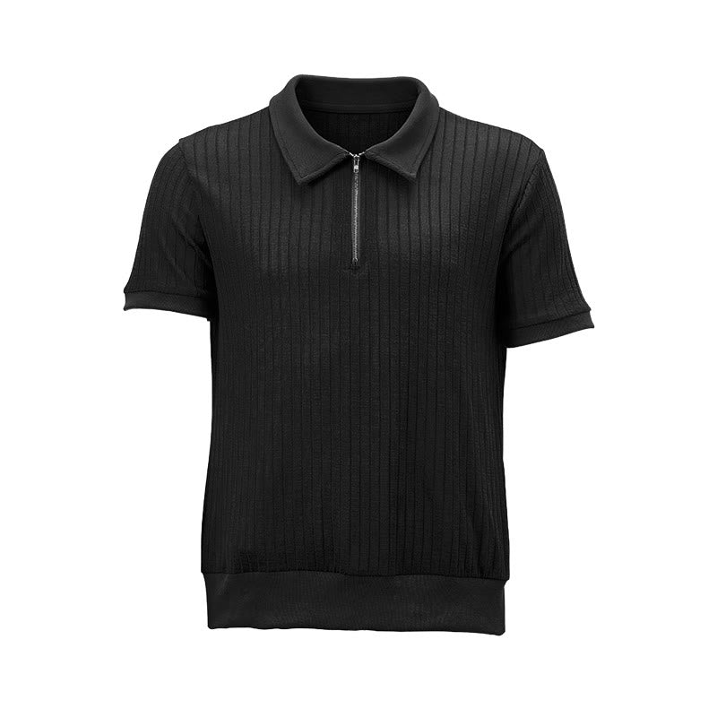 Polo homme en maille côtelée verticale avec col zippé - image 14