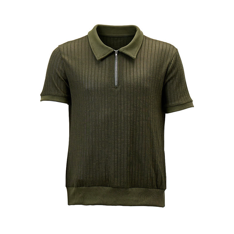 Polo homme en maille côtelée verticale avec col zippé - image 12