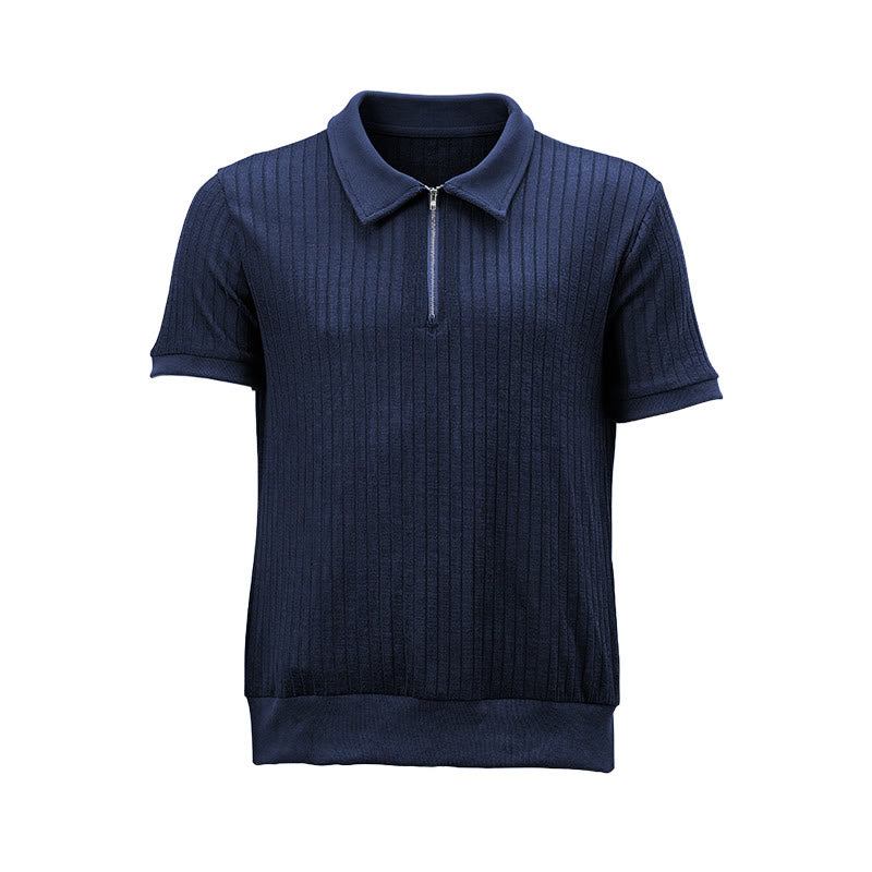 Polo homme en maille côtelée verticale avec col zippé - image 17
