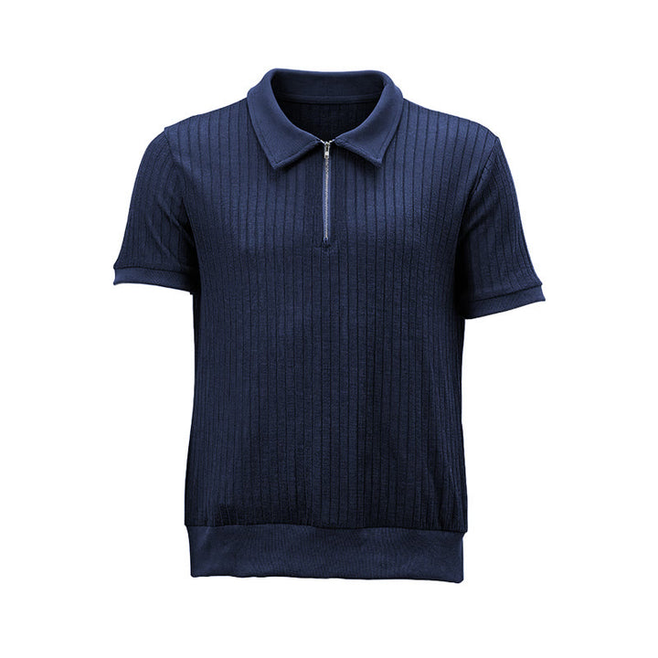 Polo homme en maille côtelée verticale avec col zippé - image 17