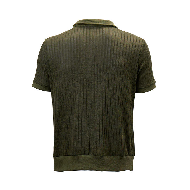 Polo homme en maille côtelée verticale avec col zippé - image 13