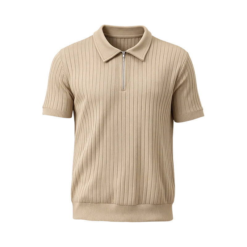 Polo homme en maille côtelée verticale avec col zippé - image 18