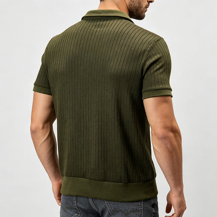 Polo homme en maille côtelée verticale avec col zippé - image 3