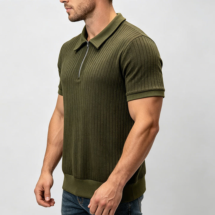 Polo homme en maille côtelée verticale avec col zippé - image 2
